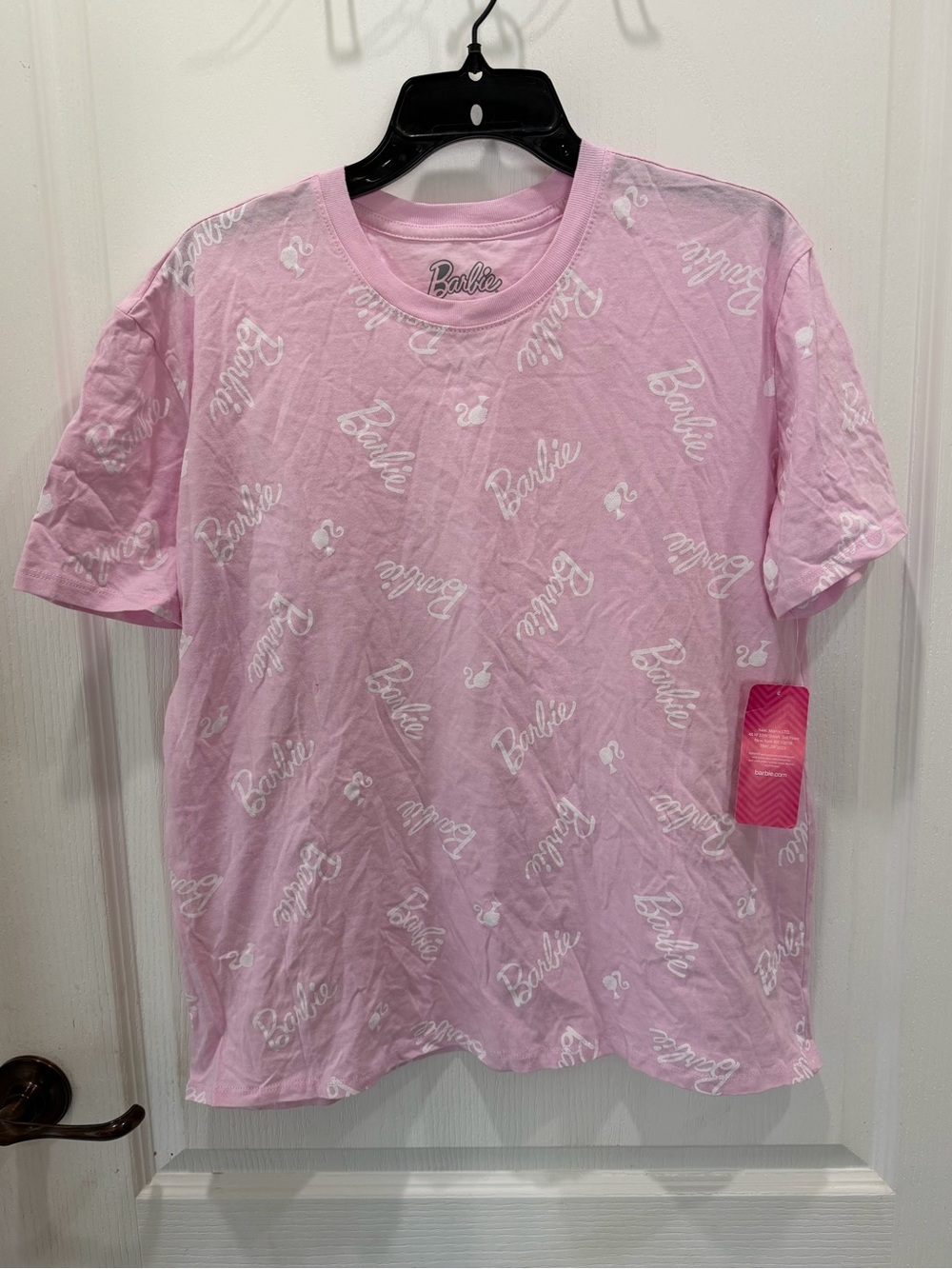 Barbie Light Pink All-Over Script Logo Tee